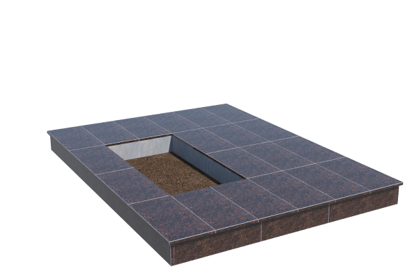 Площадки на могилу в Магнитогорске | Площадка с вертикальной (15 см) облицовкой Дымовским гранитом (под цветник)