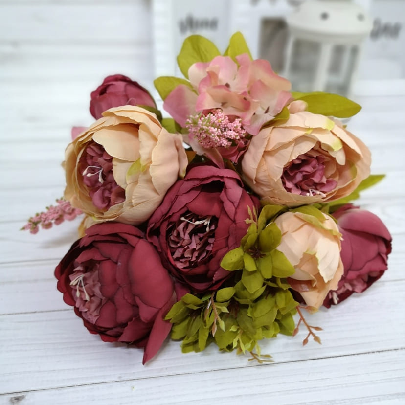 Искусственные цветы в Магнитогорске | Цветы искусственные «Пионы», персиково-малиновые, букет