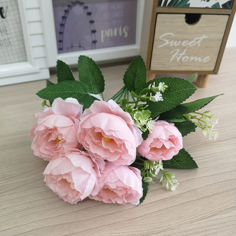 Искусственные цветы в Магнитогорске | Цветы искусственные «Минипиончики с гипсофилой», нежно-розовые, букет