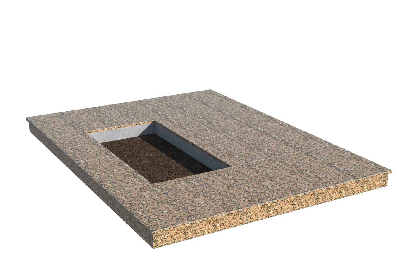 Площадки на могилу в Магнитогорске | Площадка с вертикальной (10 см) облицовкой Южно-Султаевским гранитом (под цветник)