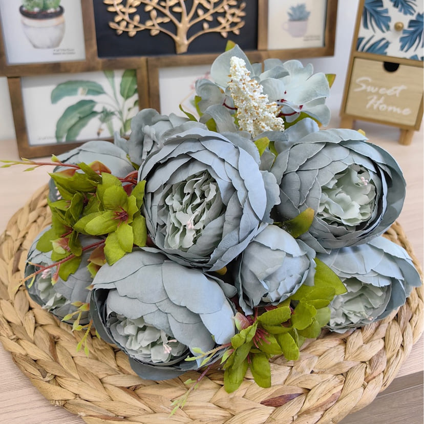 Искусственные цветы в Магнитогорске | Цветы искусственные «Пионы», серо-голубые, букет